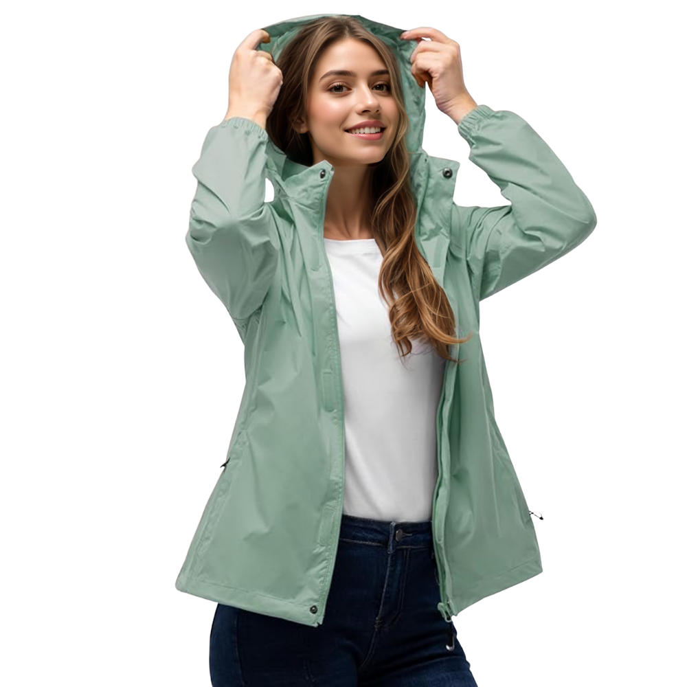 Damen wasserdichte packbare Regenjacke mit Kapuze für Reisen