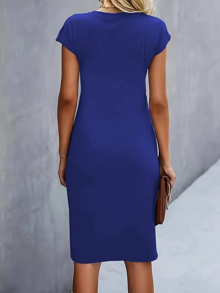 Midi Kleid Damen Runder Hals Tailliert Hochzeitsgast