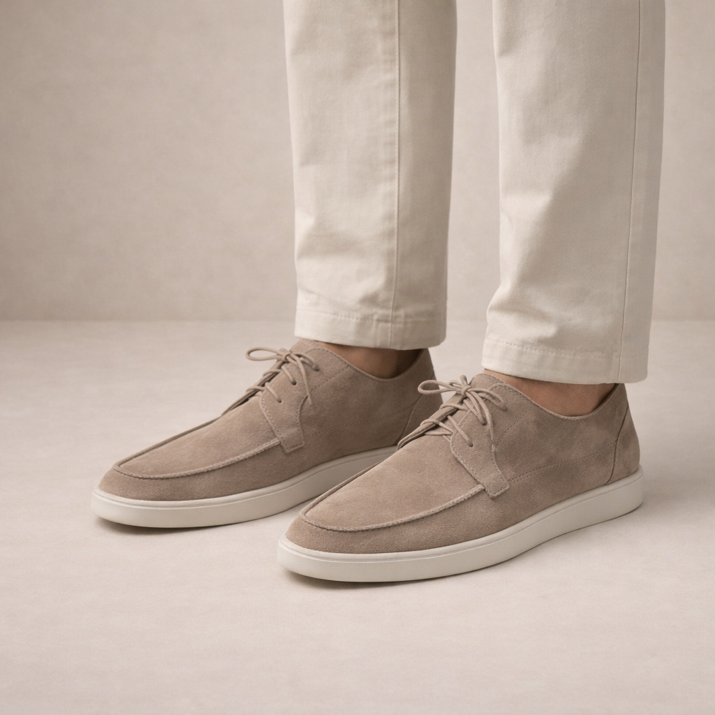 Mocassins pour homme en daim coupe régulière, laçage en cuir, bout fermé