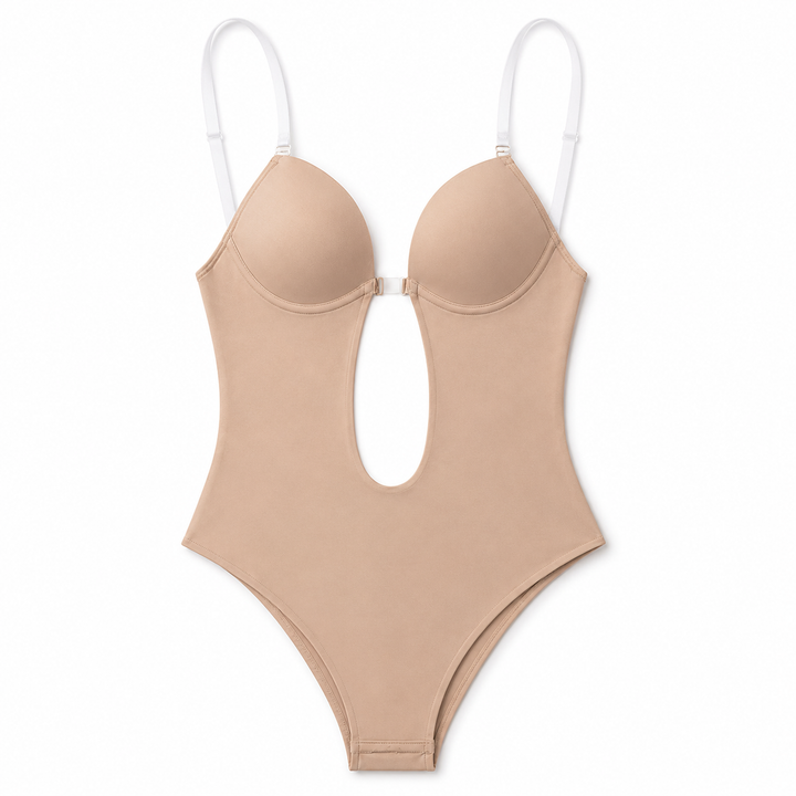 Rückenfreier Body Shaper mit tiefem V-Ausschnitt und verstellbaren Trägern, mittlerer bis fester Kontrolle