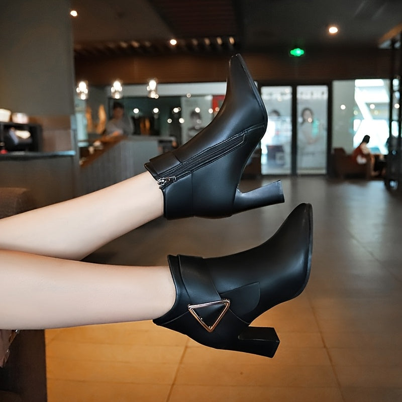 Damen Stiefeletten Blockabsatz Spitz zulaufend mit Schnalle Reißverschluss