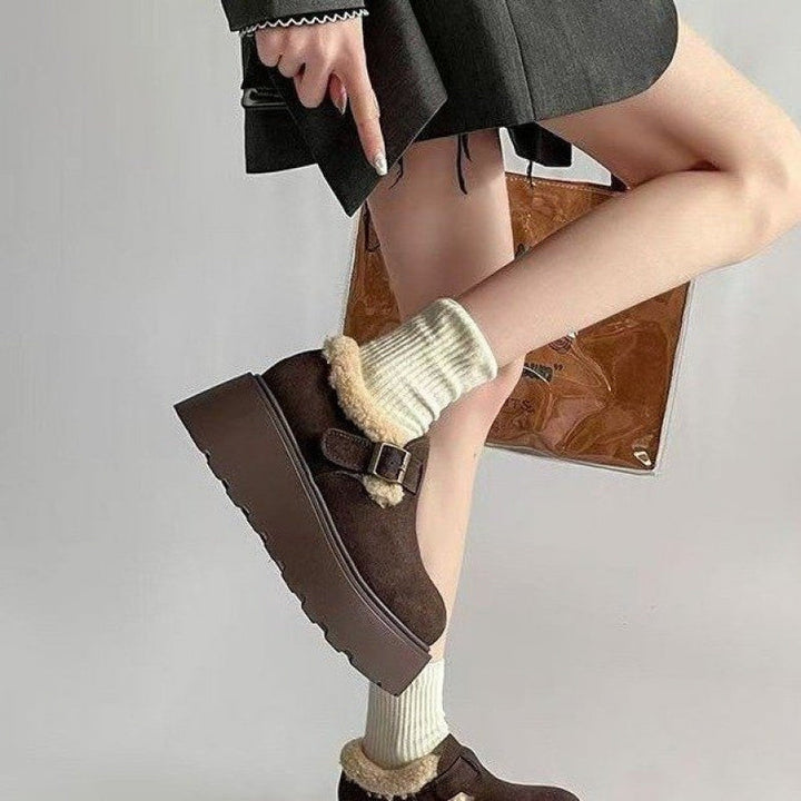 Damen Plateau-Schuh mit Schnalle &amp; Futter, braun