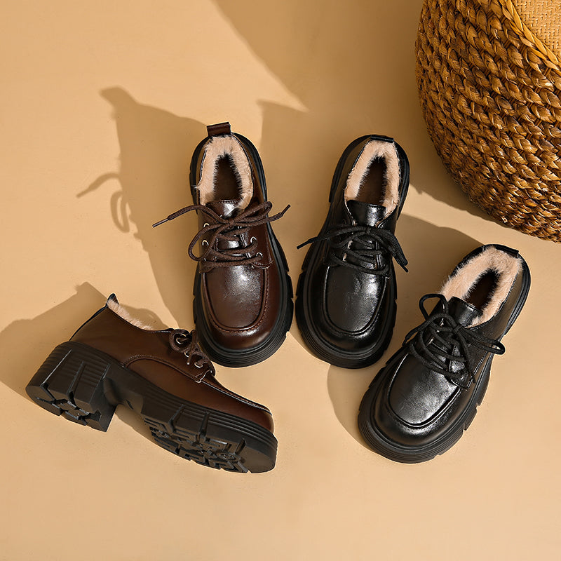 Damen Plateau Schnürschuhe mit Profilsohle und Fütterung