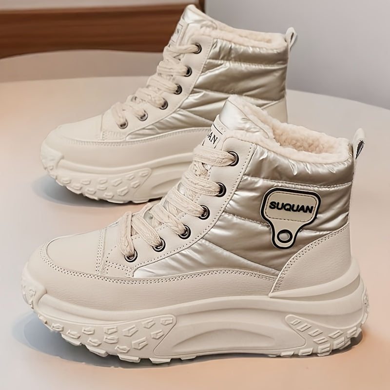 Damen Winterstiefeletten mit dicker Sohle, Schnürung und Warmfutter