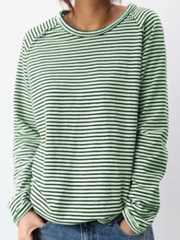 Damen Gestreiftes Casual Langarmshirt – Weiche Baumwolle, Perfekt für Frühling und Herbst