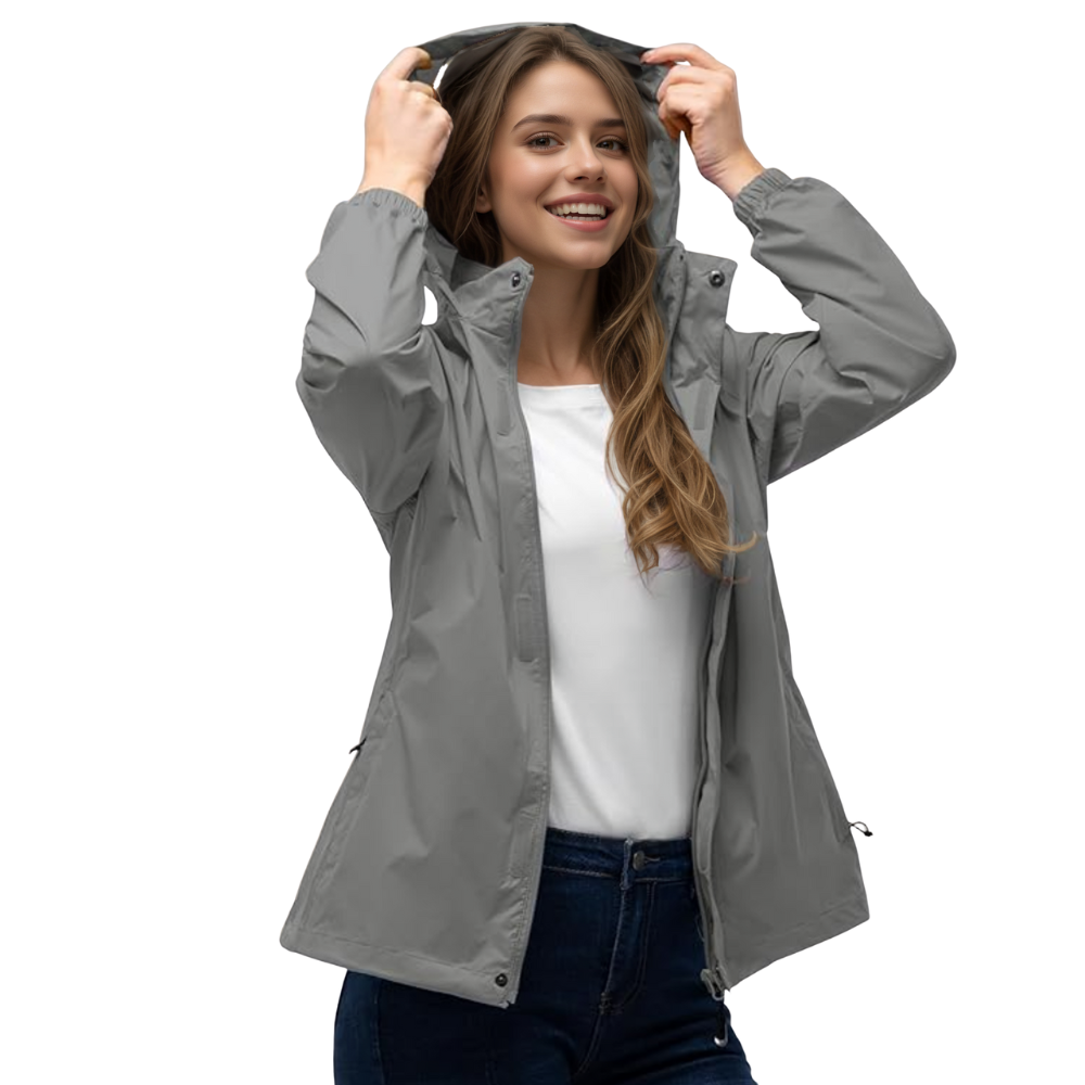 Damen wasserdichte packbare Regenjacke mit Kapuze für Reisen