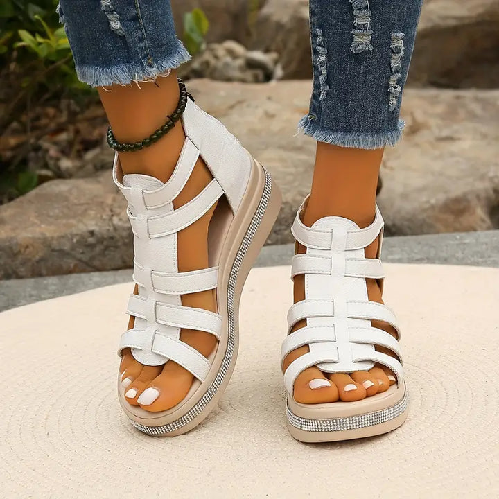 Damen Sandalen mit Strassdetails und verstellbaren Riemen