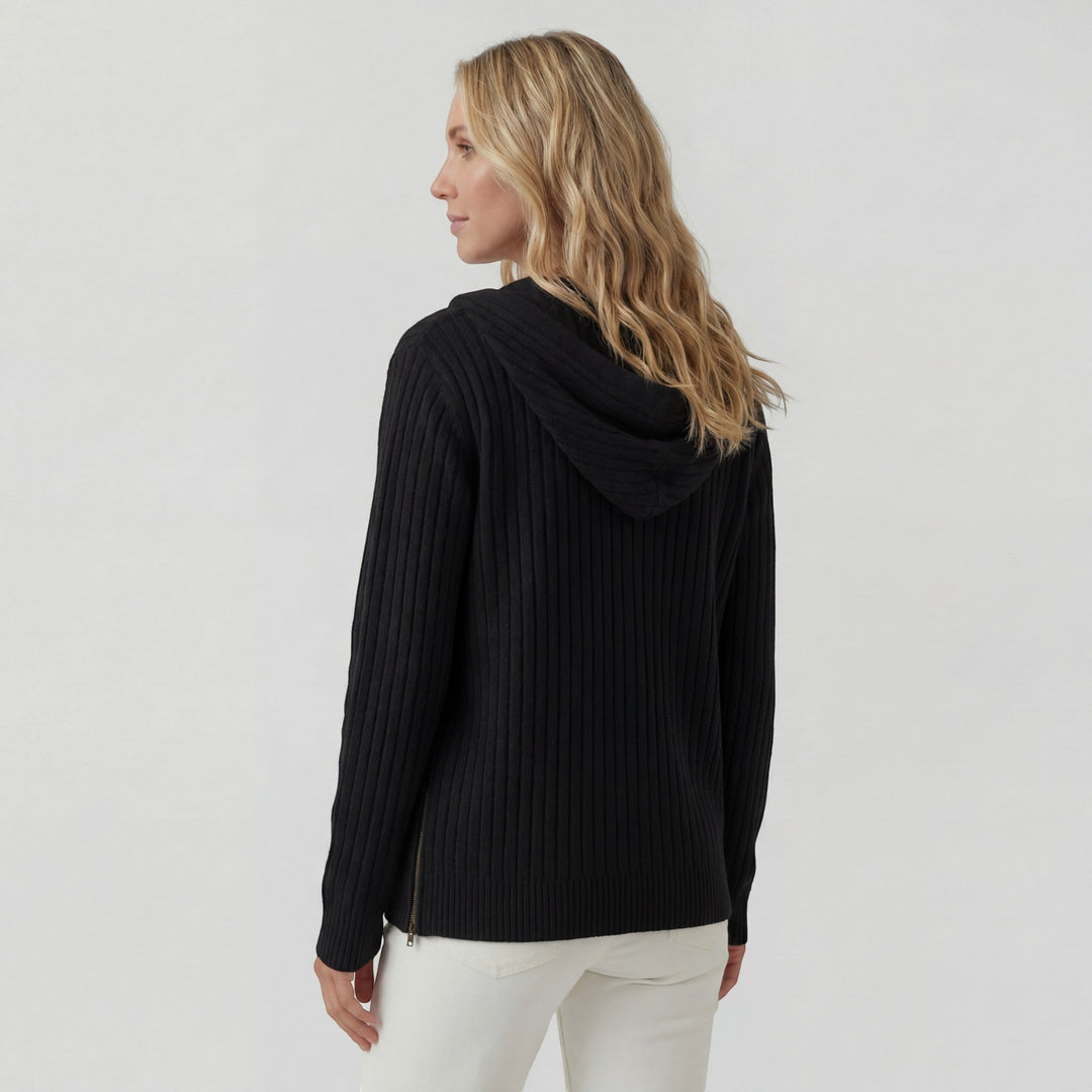 Damen Rippstrick Zip-Up Hoodie Cardigan – Oversized Full-Zip Stil