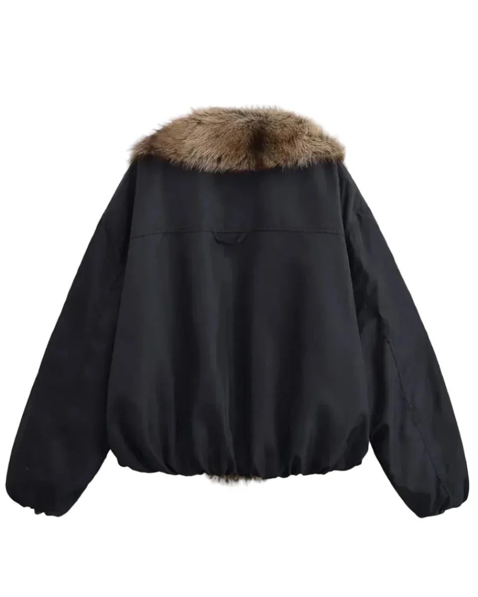 BLOUSON BOMBER À COL EN FOURRURE