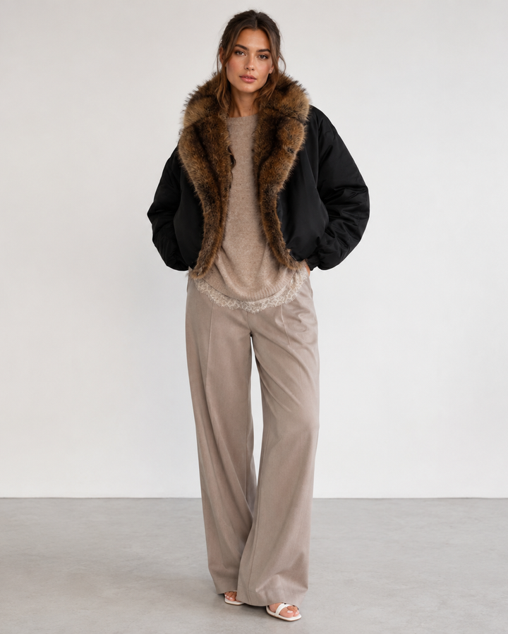 BLOUSON BOMBER À COL EN FOURRURE