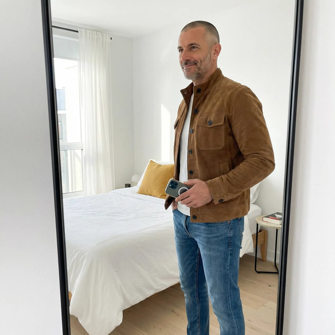 Herren Wildlederjacke mit Taschen - Klassischer Schnitt