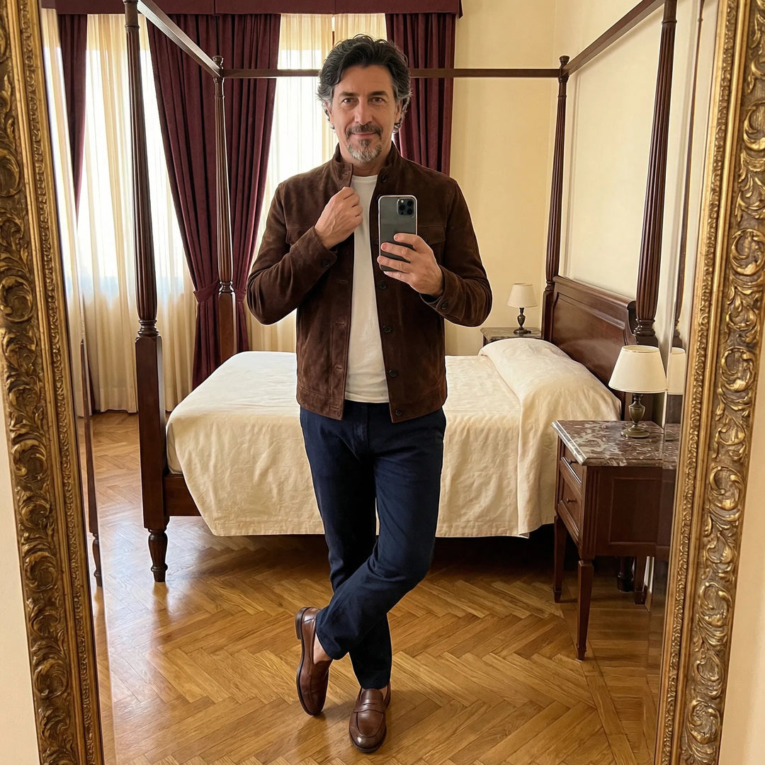 Herren Wildlederjacke mit Taschen - Klassischer Schnitt
