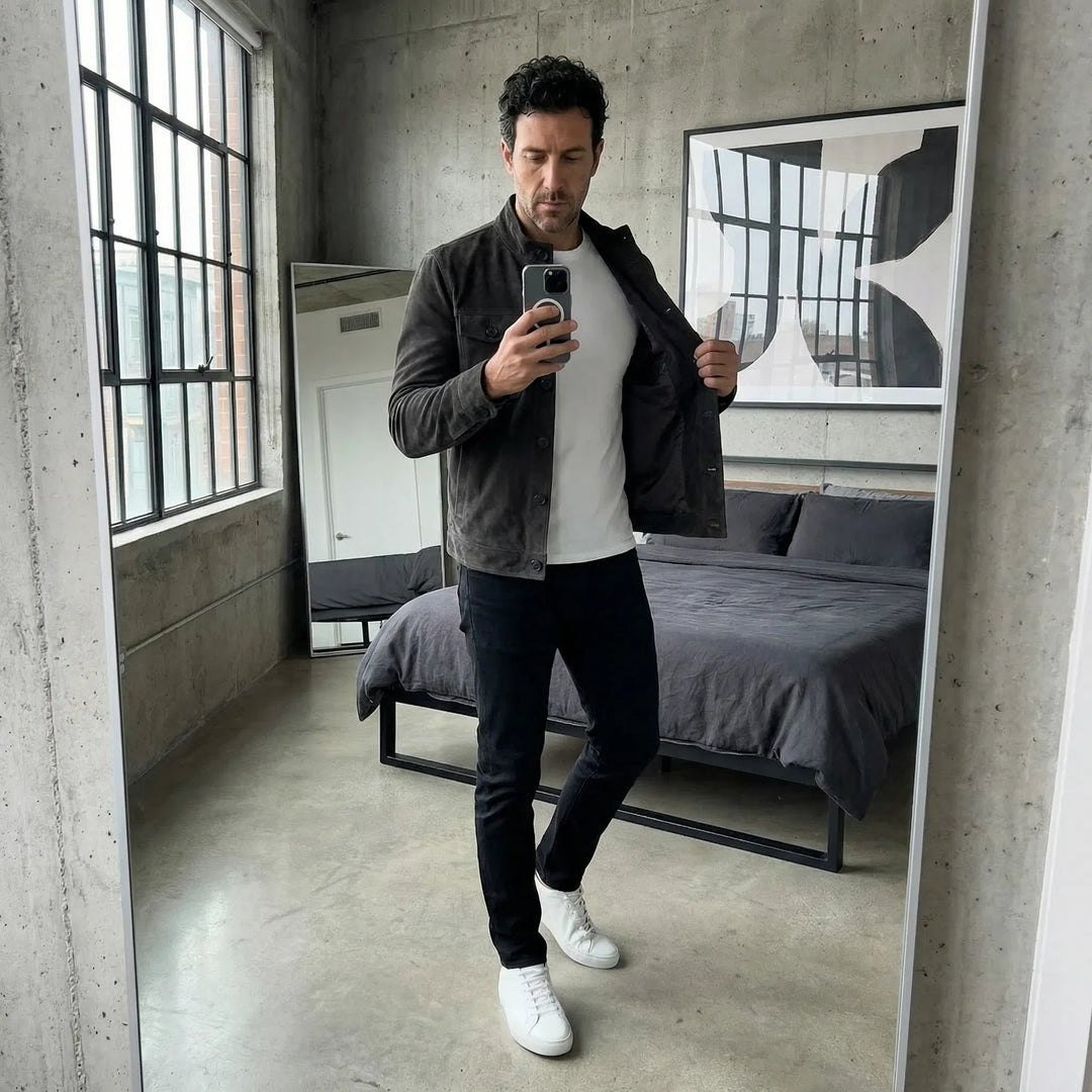Herren Wildlederjacke mit Taschen - Klassischer Schnitt