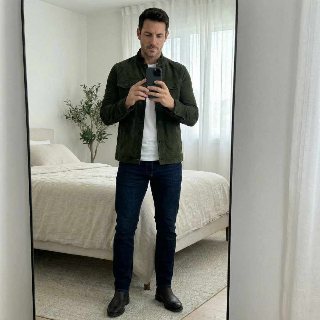 Herren Wildlederjacke mit Taschen - Klassischer Schnitt