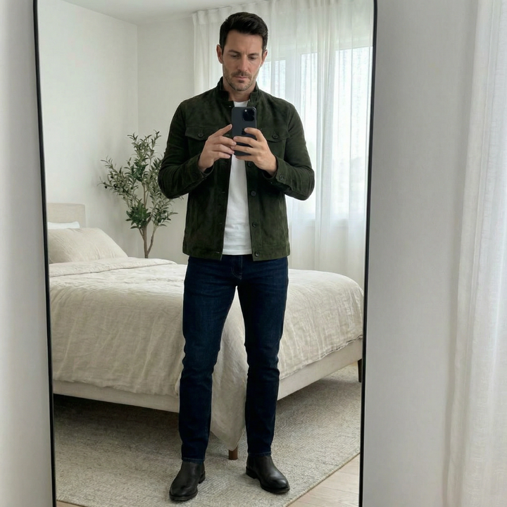 Herren Wildlederjacke mit Taschen - Klassischer Schnitt