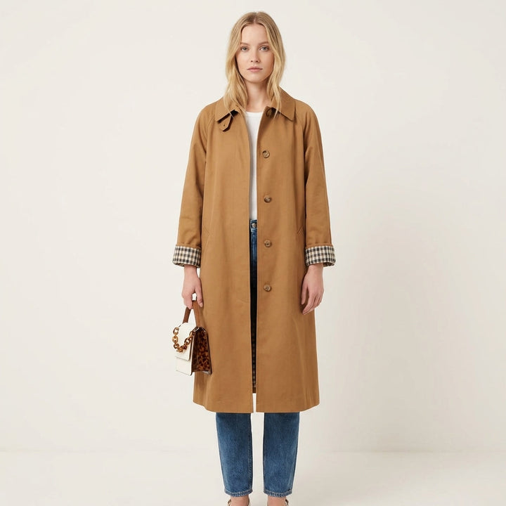 Check-Lined Single-Breasted Trench Coat