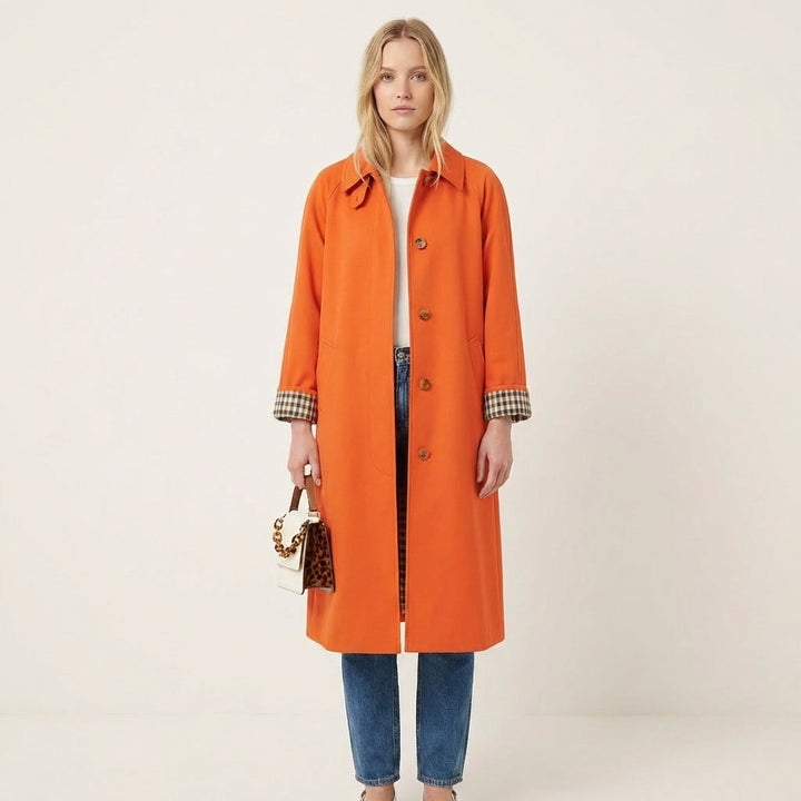 Check-Lined Single-Breasted Trench Coat
