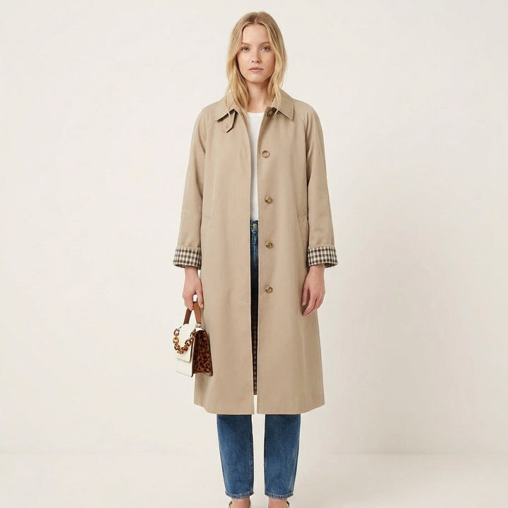 Check-Lined Single-Breasted Trench Coat