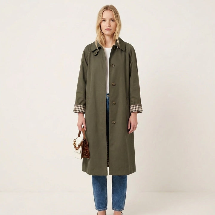 Check-Lined Single-Breasted Trench Coat