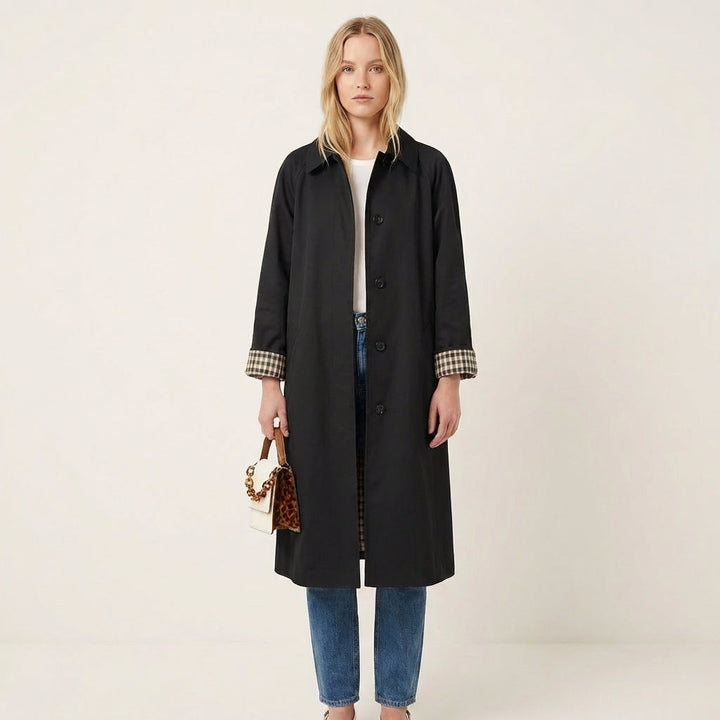 Check-Lined Single-Breasted Trench Coat