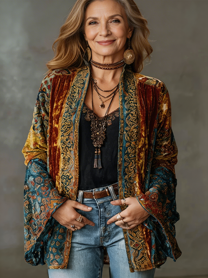 Amelie | Stilvoller Samt-Touch Bohemian Cardigan