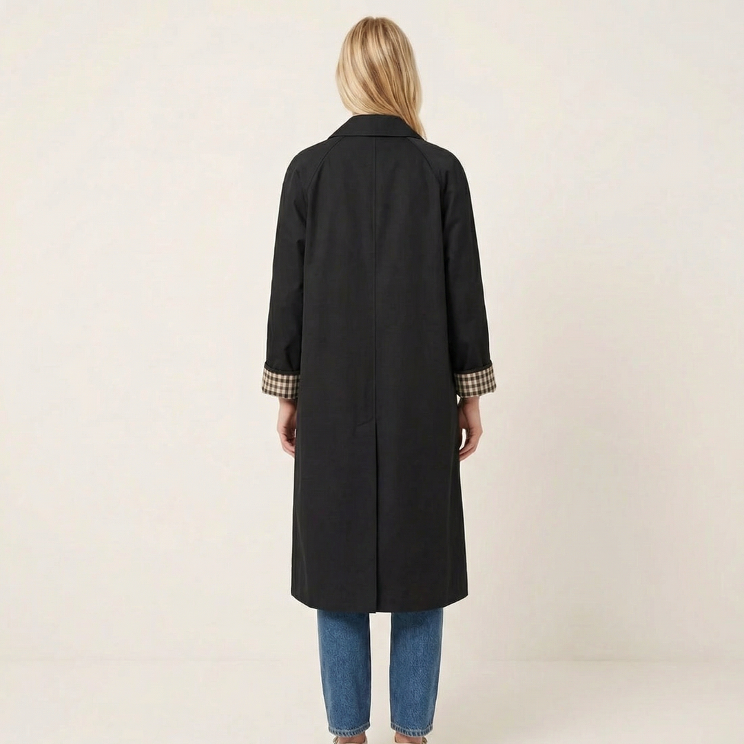 Check-Lined Single-Breasted Trench Coat