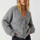 Women's Oversized Fuzzy Mohair V-Neck Button Down Knit Cardigan