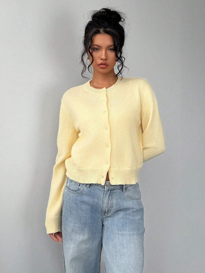 Gekürzter Cardigan – Strick-Slim-Fit Pullover mit langen Ärmeln für Damen