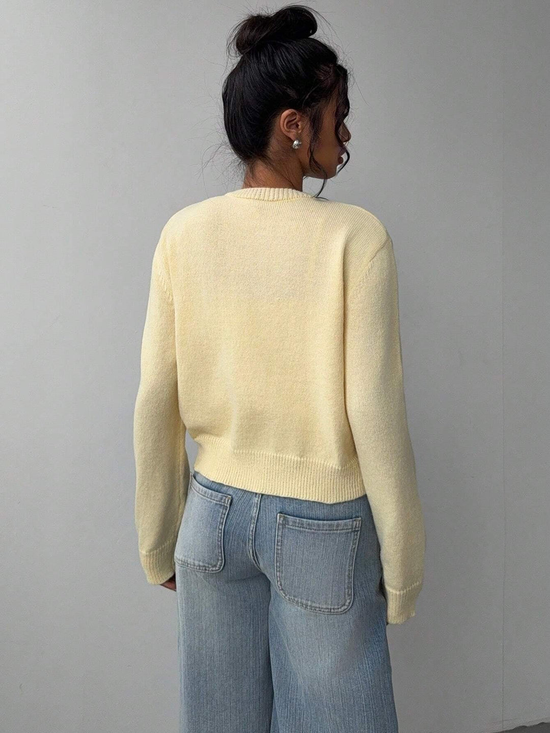 Gekürzter Cardigan – Strick-Slim-Fit Pullover mit langen Ärmeln für Damen