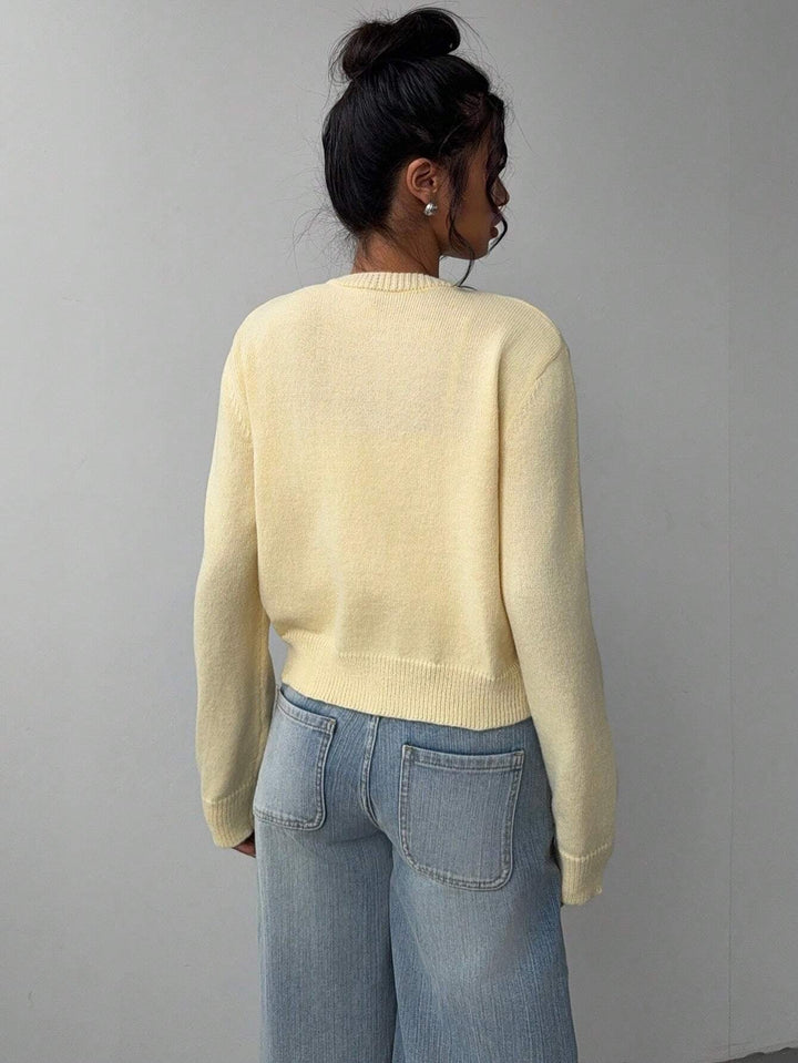 Gekürzter Cardigan – Strick-Slim-Fit Pullover mit langen Ärmeln für Damen