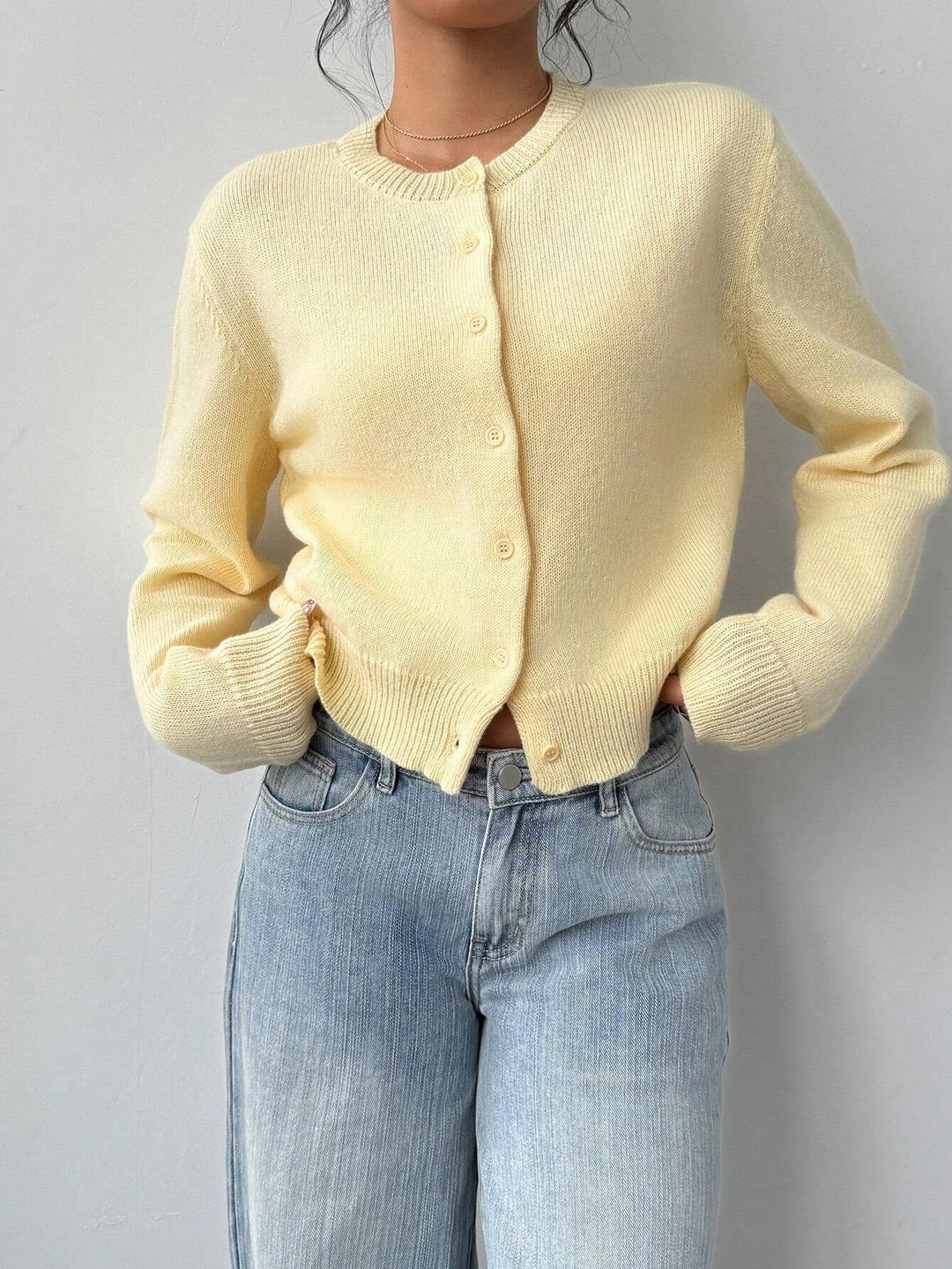 Gekürzter Cardigan – Strick-Slim-Fit Pullover mit langen Ärmeln für Damen