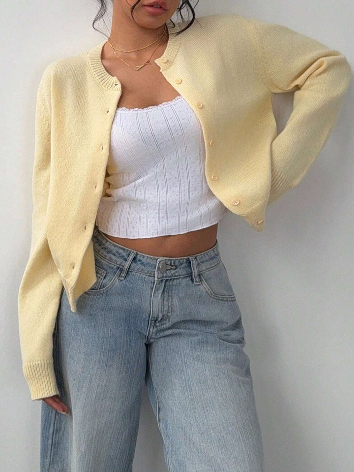 Gekürzter Cardigan – Strick-Slim-Fit Pullover mit langen Ärmeln für Damen