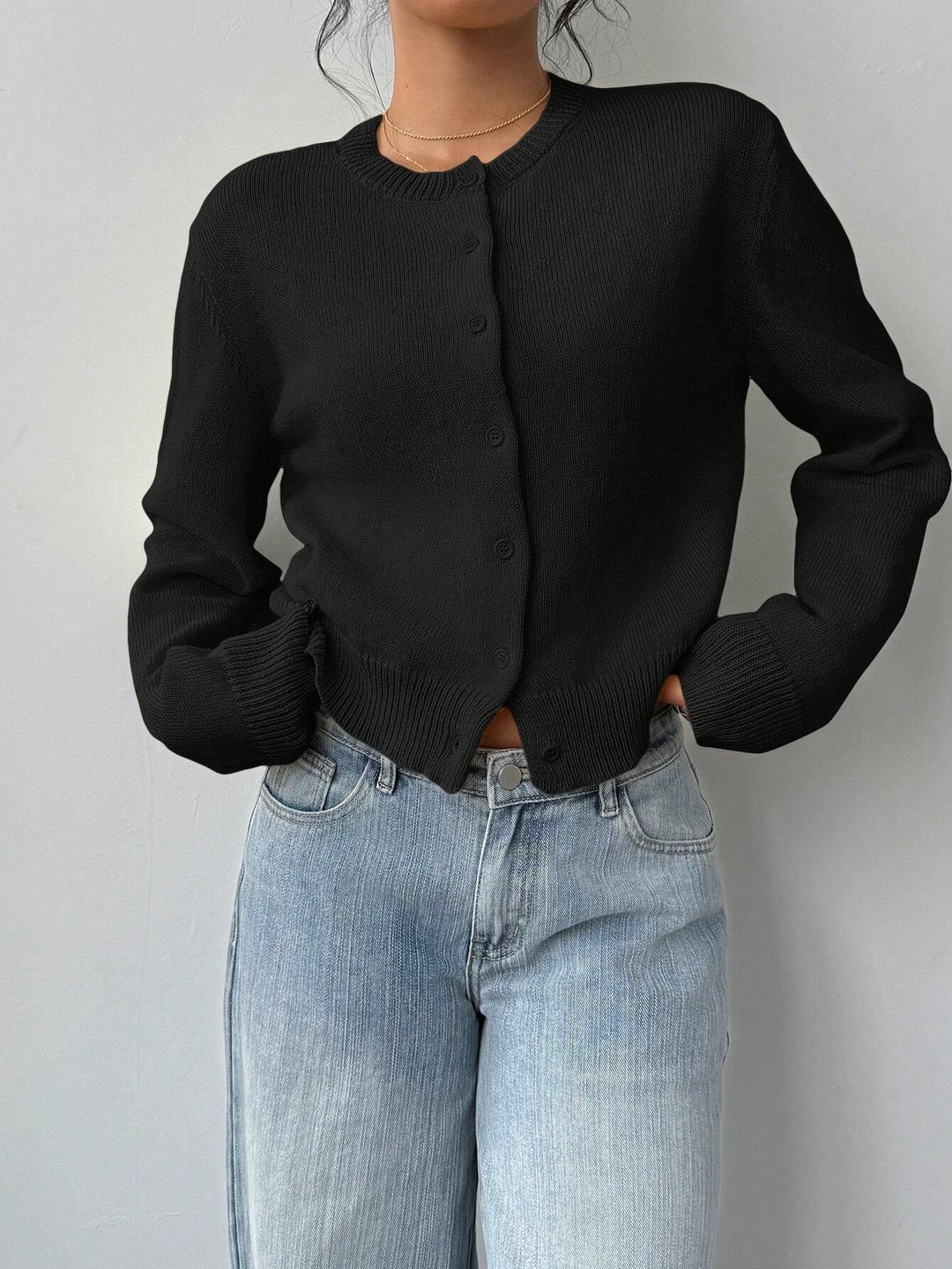 Gekürzter Cardigan – Strick-Slim-Fit Pullover mit langen Ärmeln für Damen