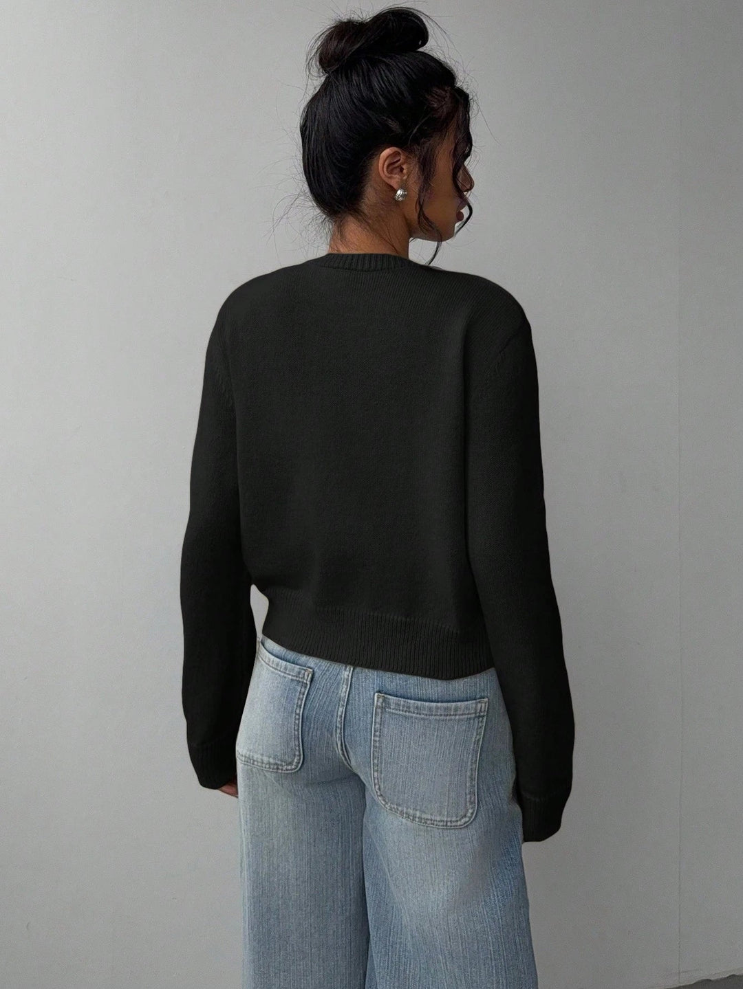 Gekürzter Cardigan – Strick-Slim-Fit Pullover mit langen Ärmeln für Damen