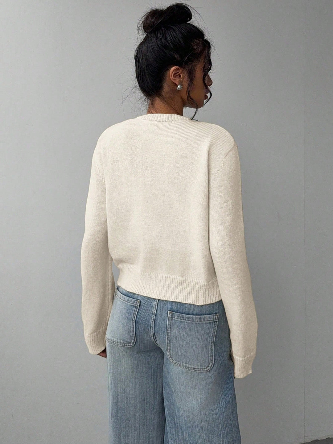 Gekürzter Cardigan – Strick-Slim-Fit Pullover mit langen Ärmeln für Damen