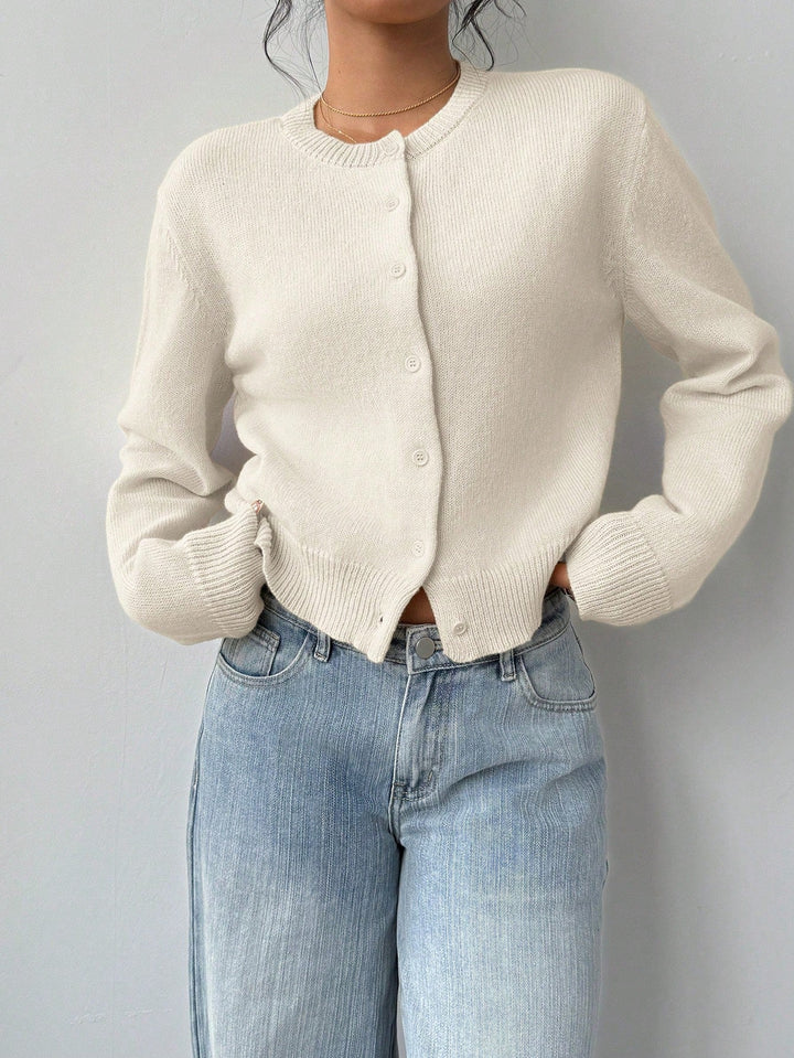 Gekürzter Cardigan – Strick-Slim-Fit Pullover mit langen Ärmeln für Damen