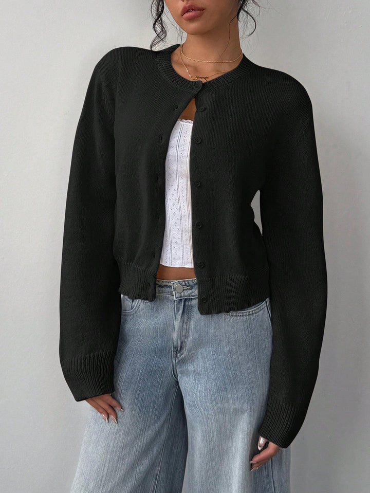 Gekürzter Cardigan – Strick-Slim-Fit Pullover mit langen Ärmeln für Damen