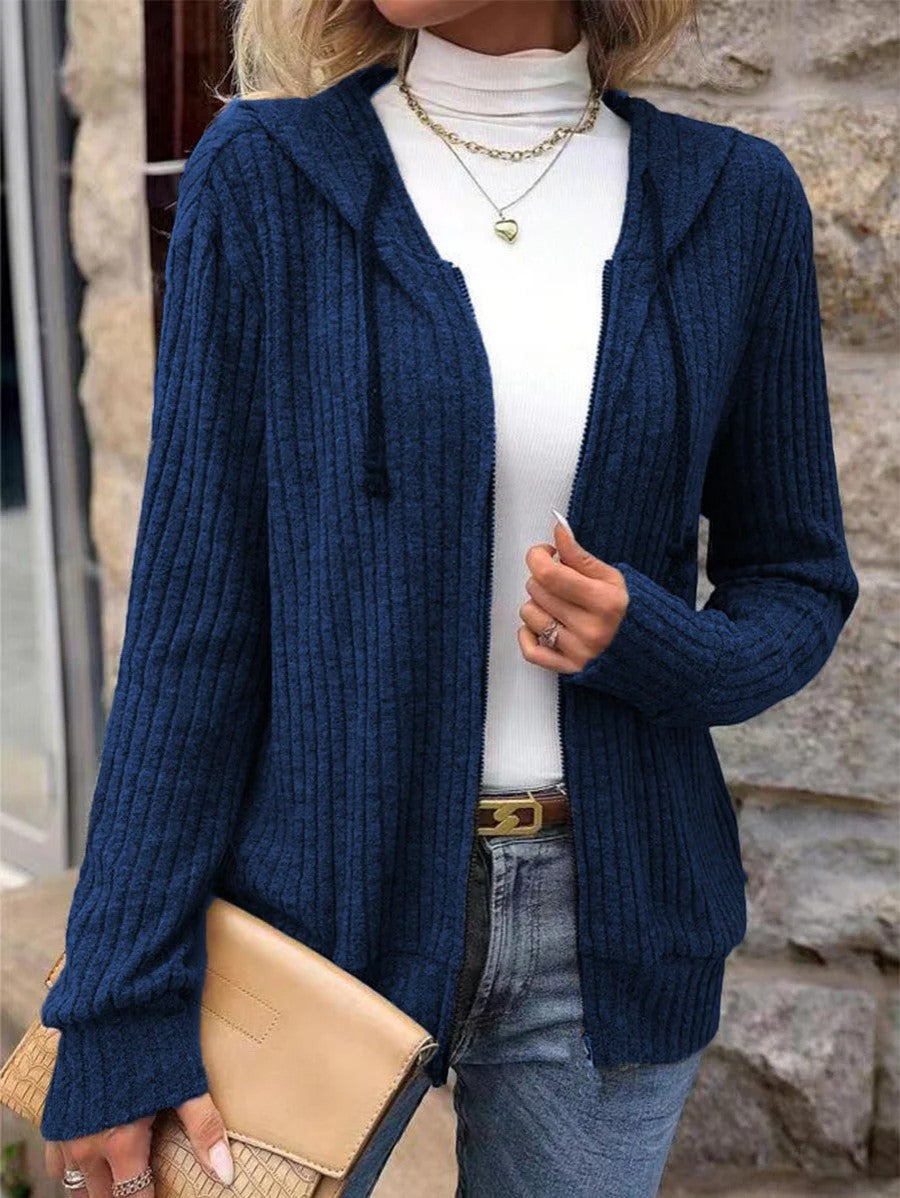 Damen Rippstrick Zip-Up Hoodie Cardigan – Oversized Full-Zip Stil