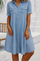 Women's Denim-Style Dress with Short Sleeves and Relaxed Fit