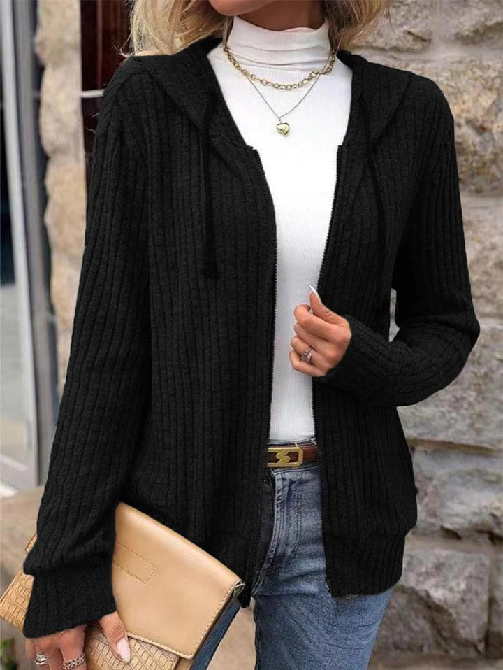Damen Rippstrick Zip-Up Hoodie Cardigan – Oversized Full-Zip Stil