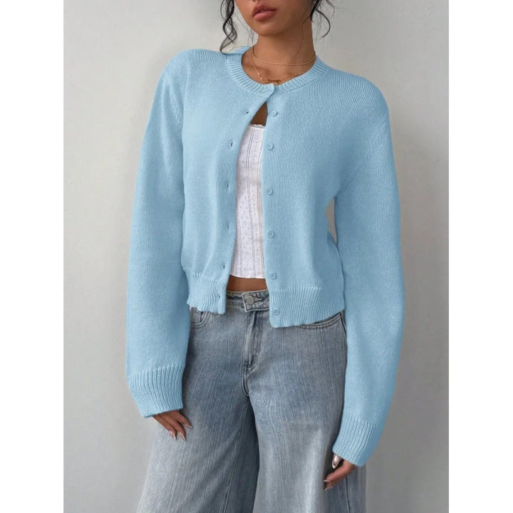 Gekürzter Cardigan – Strick-Slim-Fit Pullover mit langen Ärmeln für Damen