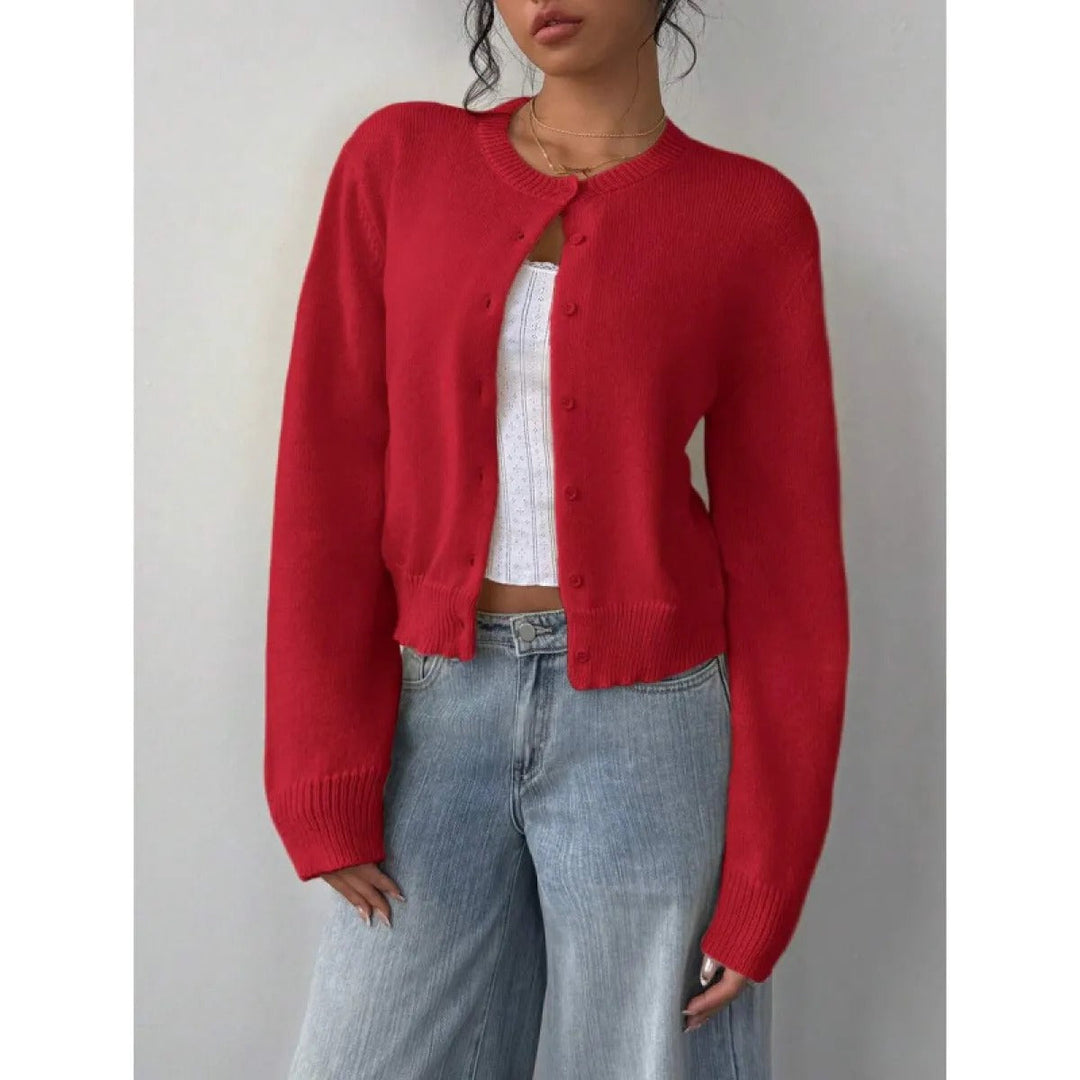 Gekürzter Cardigan – Strick-Slim-Fit Pullover mit langen Ärmeln für Damen