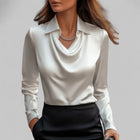 Theresa | Elegant Waterfall Neck Satin Blouse for Women