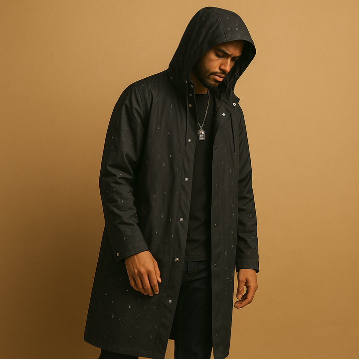 Lange Regenjacke für Herren – Wasserdichte Jacke mit Kapuze