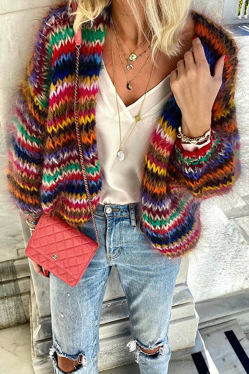 Lola | Gestrickter Bunter Cardigan für Frauen