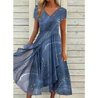 Women's Midi Dress with V-Neck and Flared Skirt