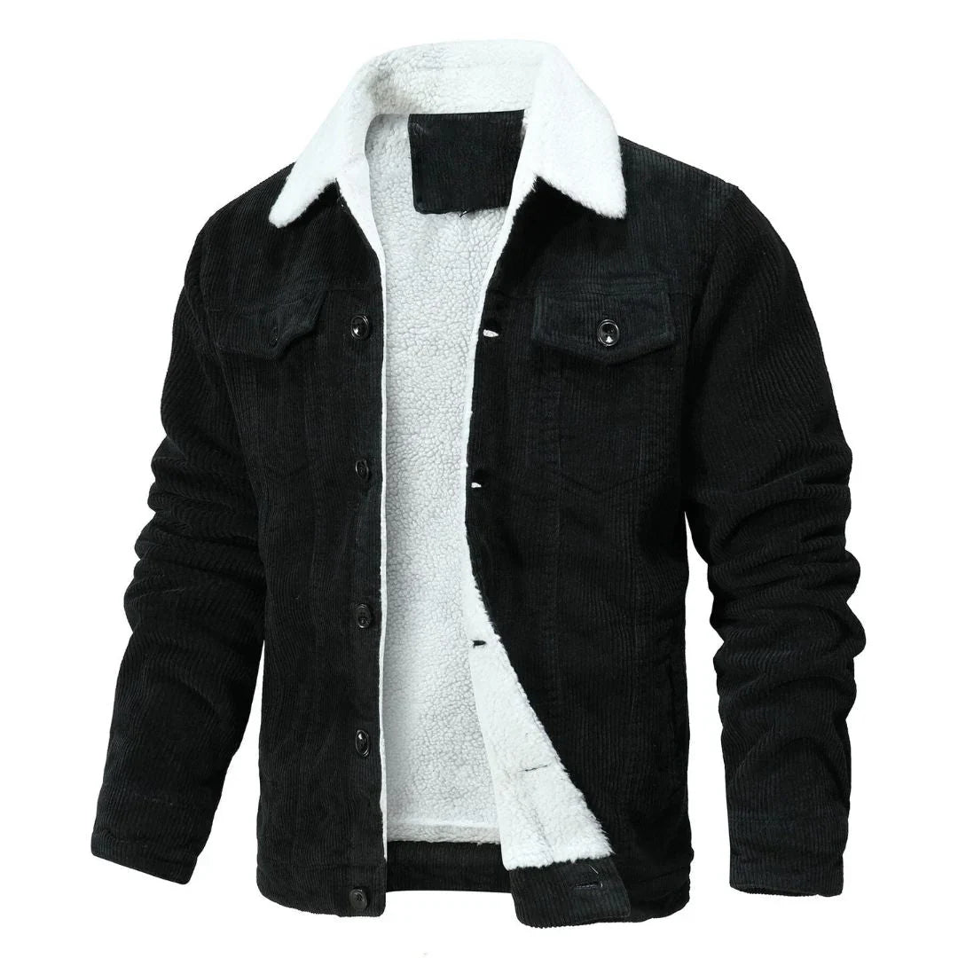 Veste en velours côtelé pour homme | doublure sherpa, patte de boutonnage et manches longues