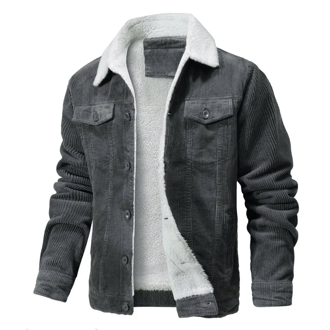 Veste en velours côtelé pour homme | doublure sherpa, patte de boutonnage et manches longues