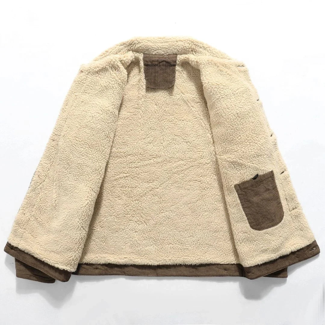 Veste en velours côtelé pour homme | doublure sherpa, patte de boutonnage et manches longues