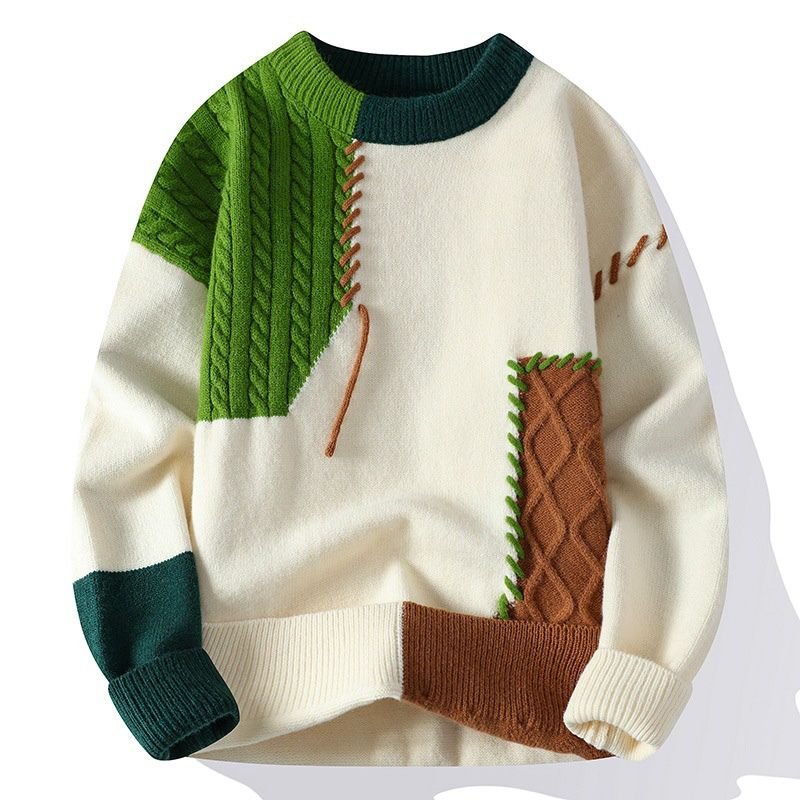 Herrenpullover | Patchwork Strick Longsleeve